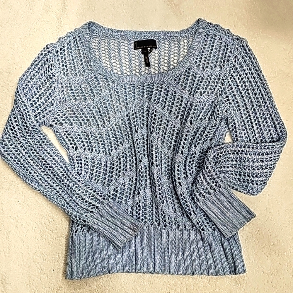GORGEOUS Pulse by Buffalo Open Cable Knit Sweater SILVER STITCHING Throughout M